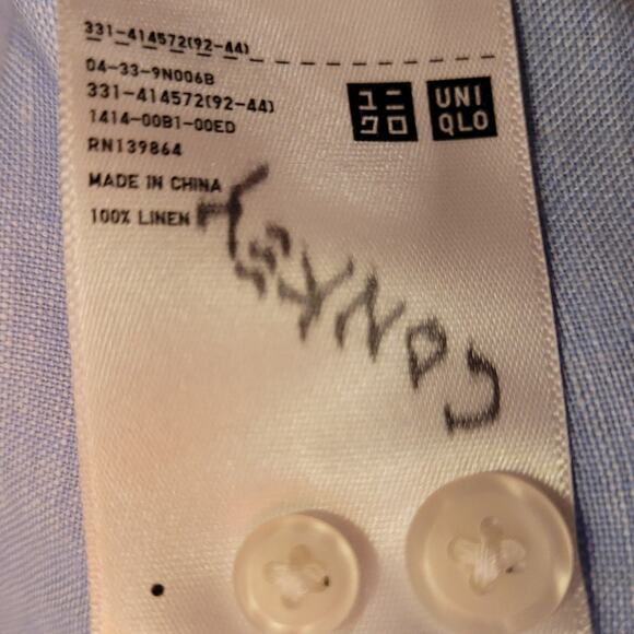 UNIQLO Linen Light Blue Button Down Shirt L Coastal Minimalist Old Money Neutral - Picture 5 of 8